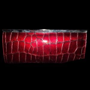 Vintage Women's Red Faux Croc Clutch Silver Tone Hardware